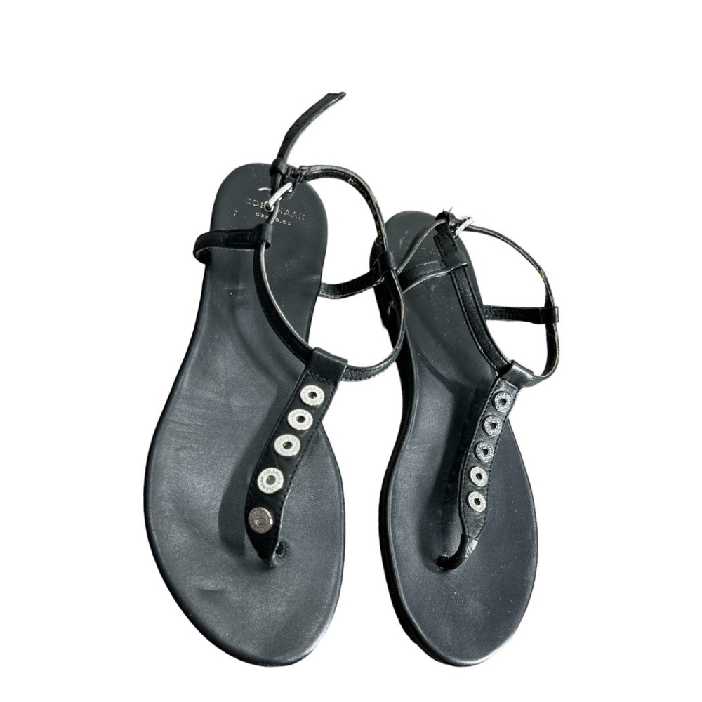 Cole Haan Effie Sandal 6.5 Thongs women's t-strap shoes black leather - Picture 8 of 11